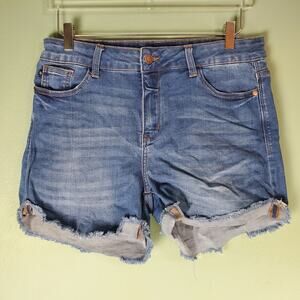 Judy Blue Womens Mid Rise Cuffed Hem Medium Wash Denim Shorts Size XL